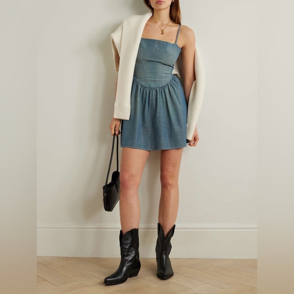 RE/DONE x Pamela Anderson Chambray Corset Mini Dress Small NWOT